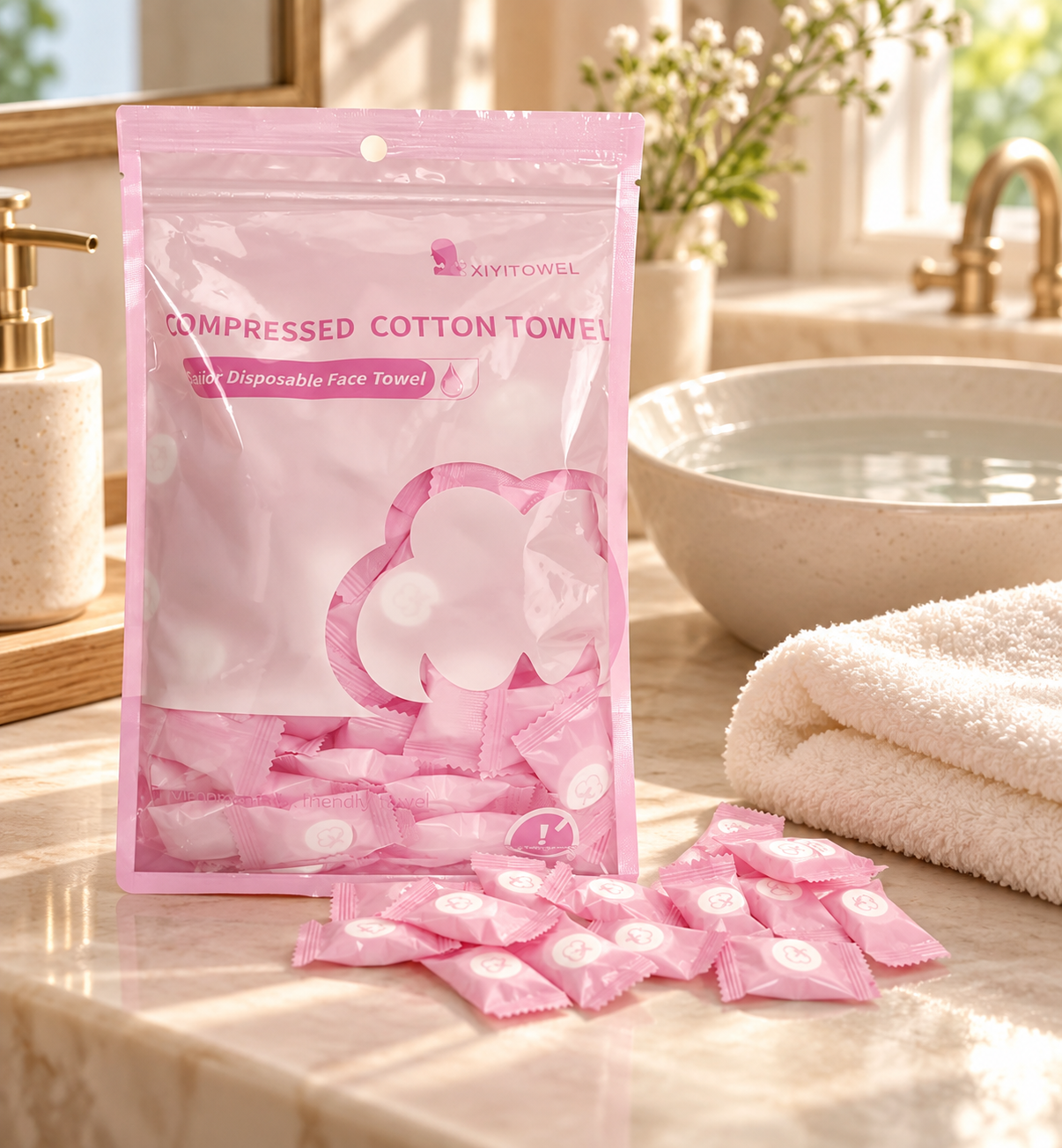 XIYITOWEL Compressed Cotton Face Towels