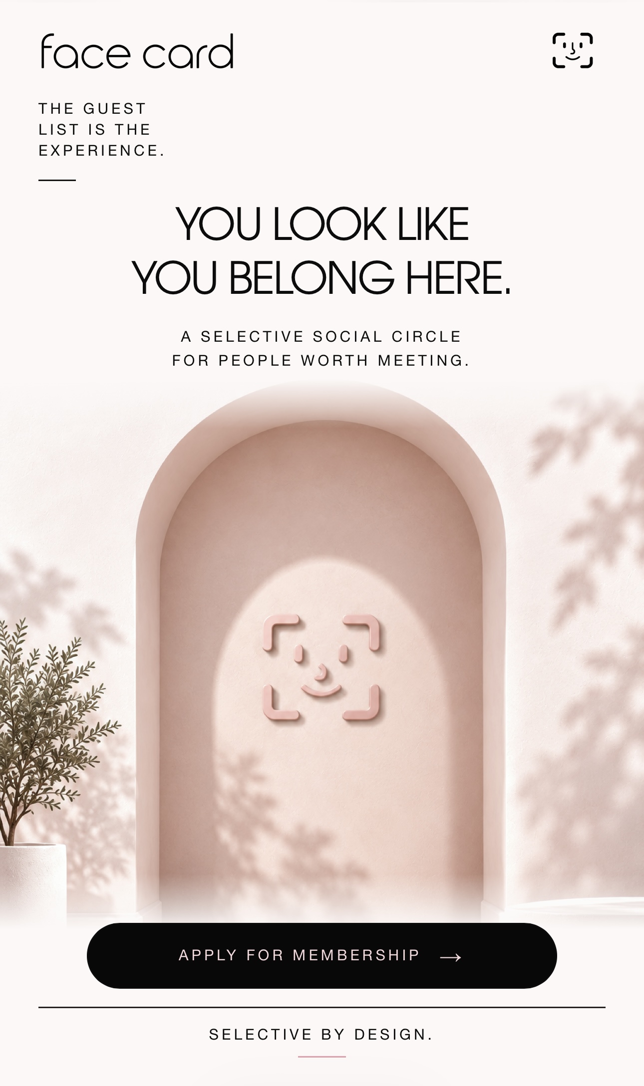 Face Card — invitation and membership homepage