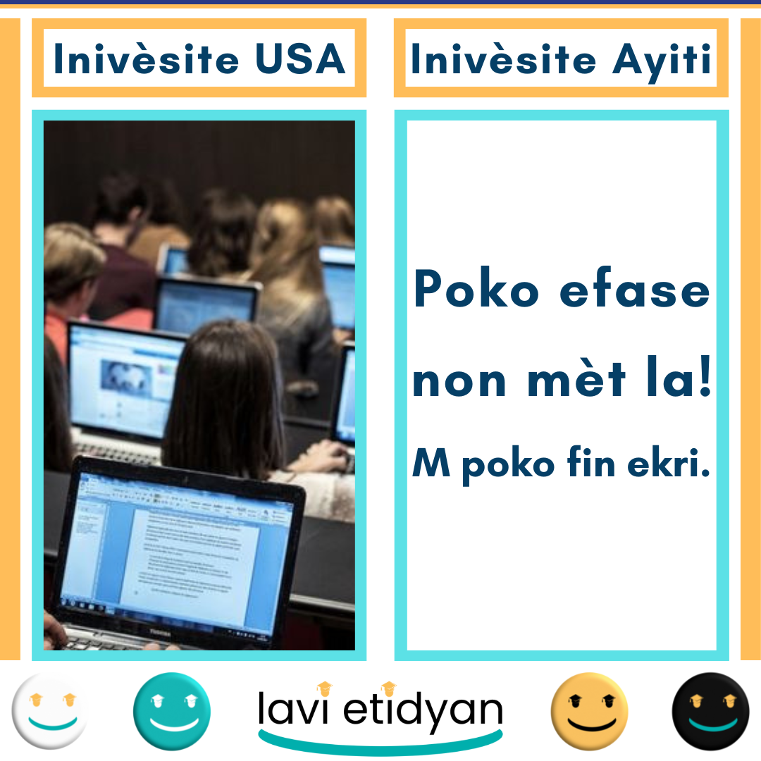 Lavi Etidyan post comparing university classes in the USA and Haiti