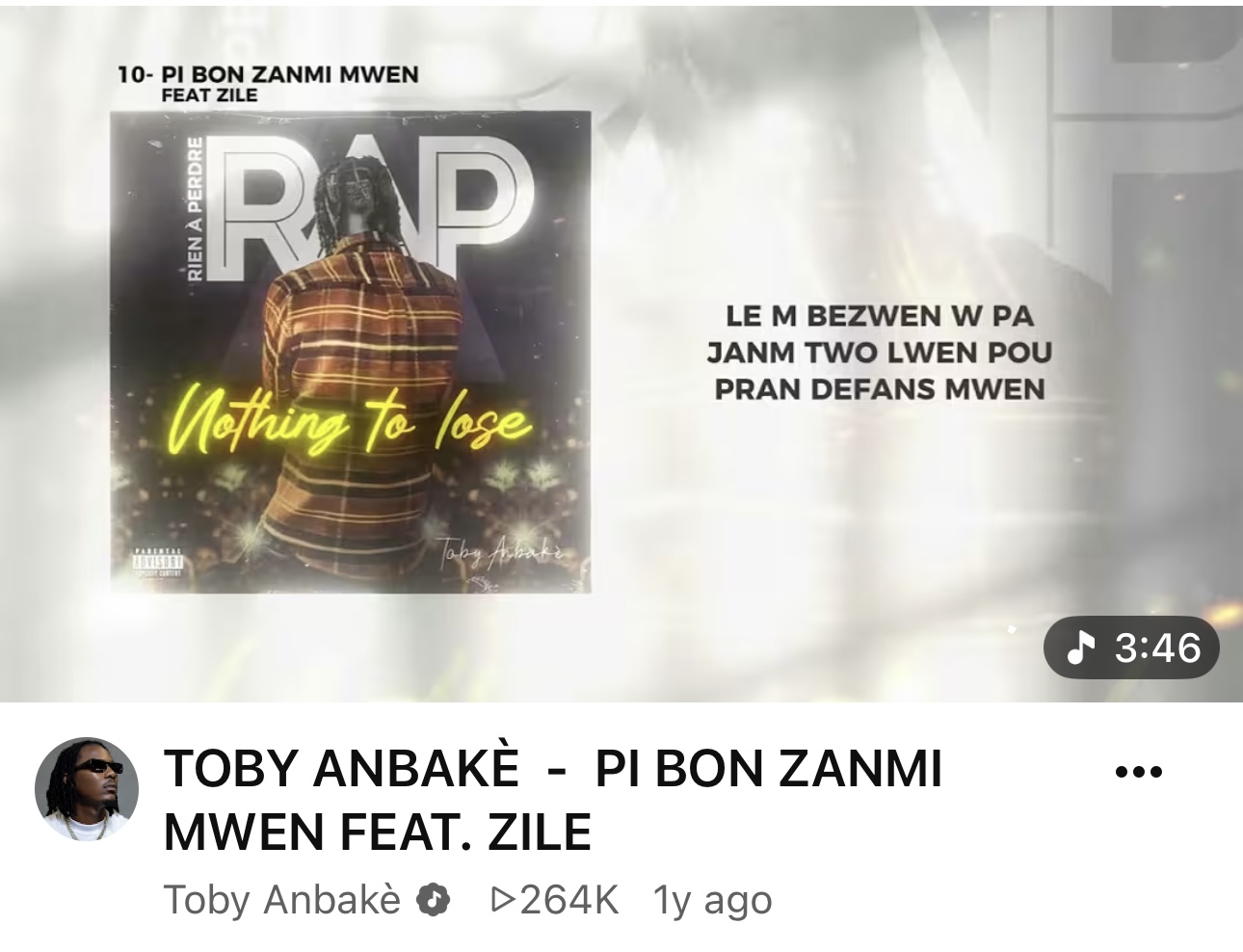 Artwork from Toby Anbakè featuring Zile, Pi Bon Zanmi Mwen